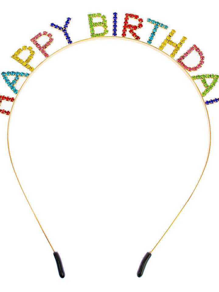 Rhinestone Happy Birthday Text Headband for wholesale by SP Sophia Collection