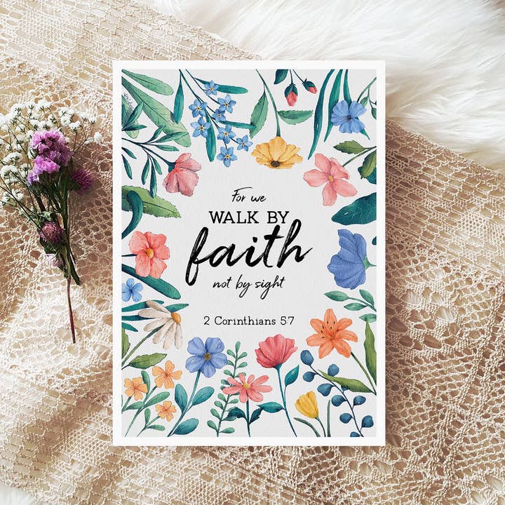 Walk by Faith Not by Sight, 2 Corinthians 5:7 Art Print for wholesale by Wild Peonies Studio