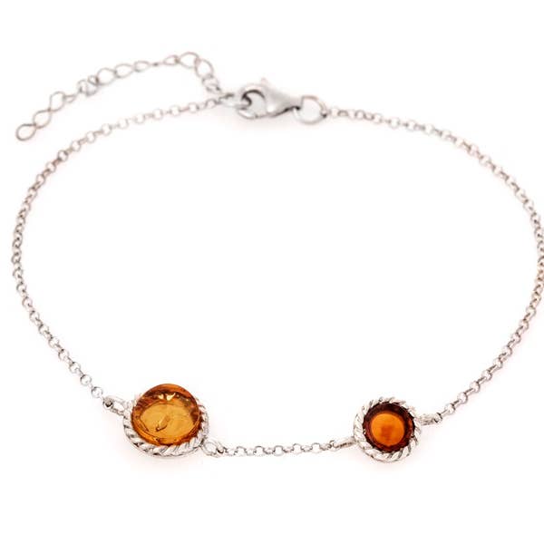 Round cognac amber bracelet, sterling silver 925, length 17+3 cm for wholesale by OPALOOK France
