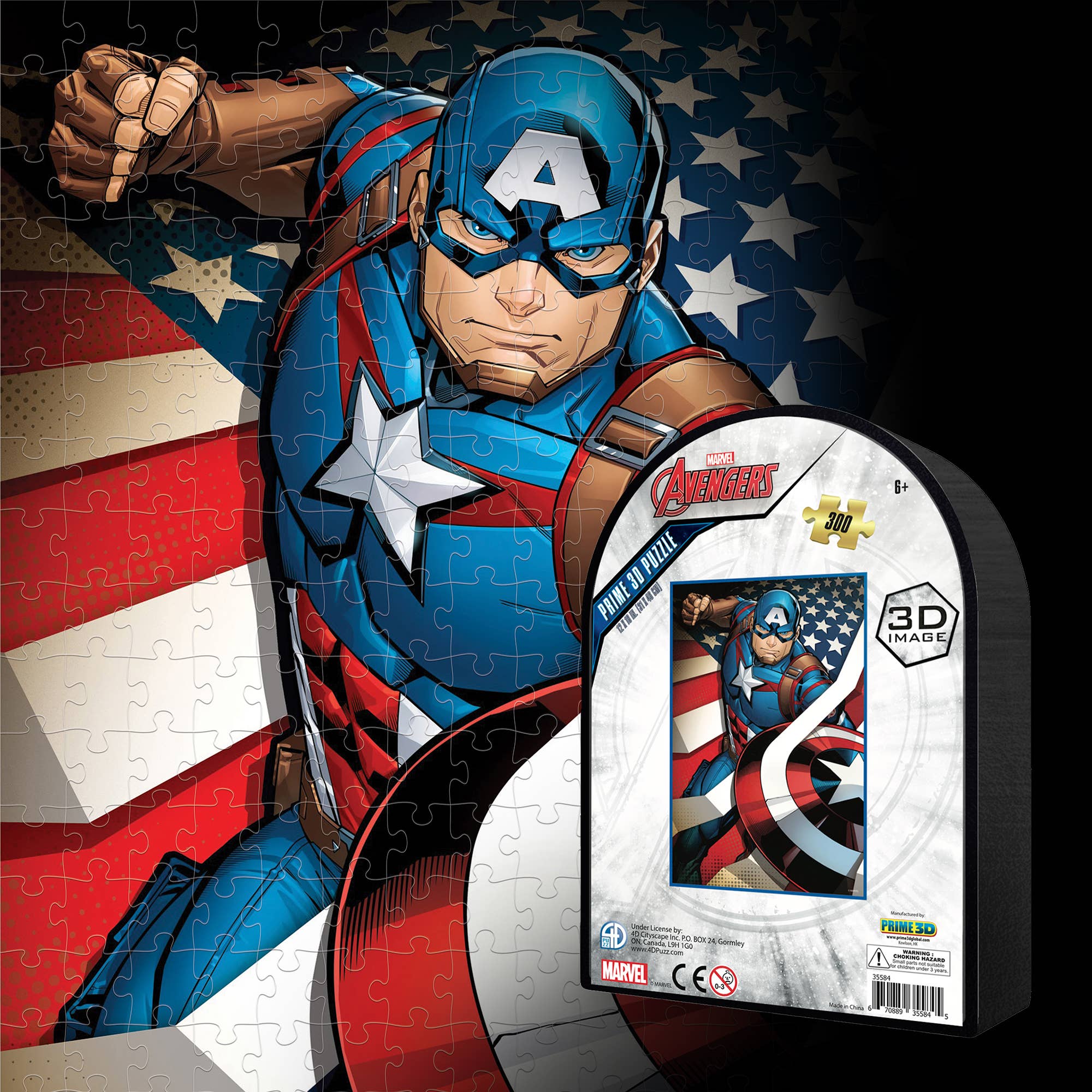Primemotion, Inc - Wholesale Puzzle - Adult - Marvel Captain America Shaped Tin 300pc 12x18"5