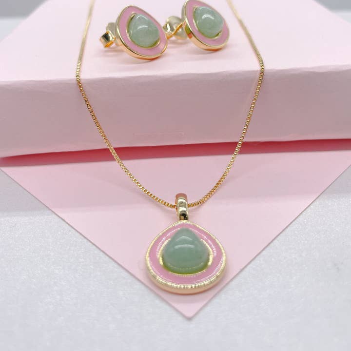 18k Gold Avocado Necklace Set with Enamel & Stone for wholesale by Milie