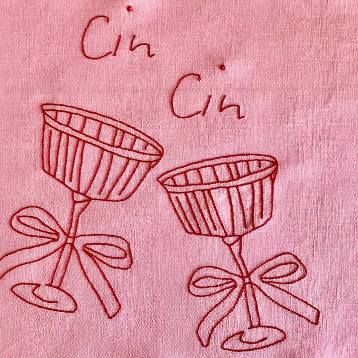 Little Nordic Sol - Wholesale Placemat - Cin Cin Linen Placemat with Glasses in Raspberry and Rose5