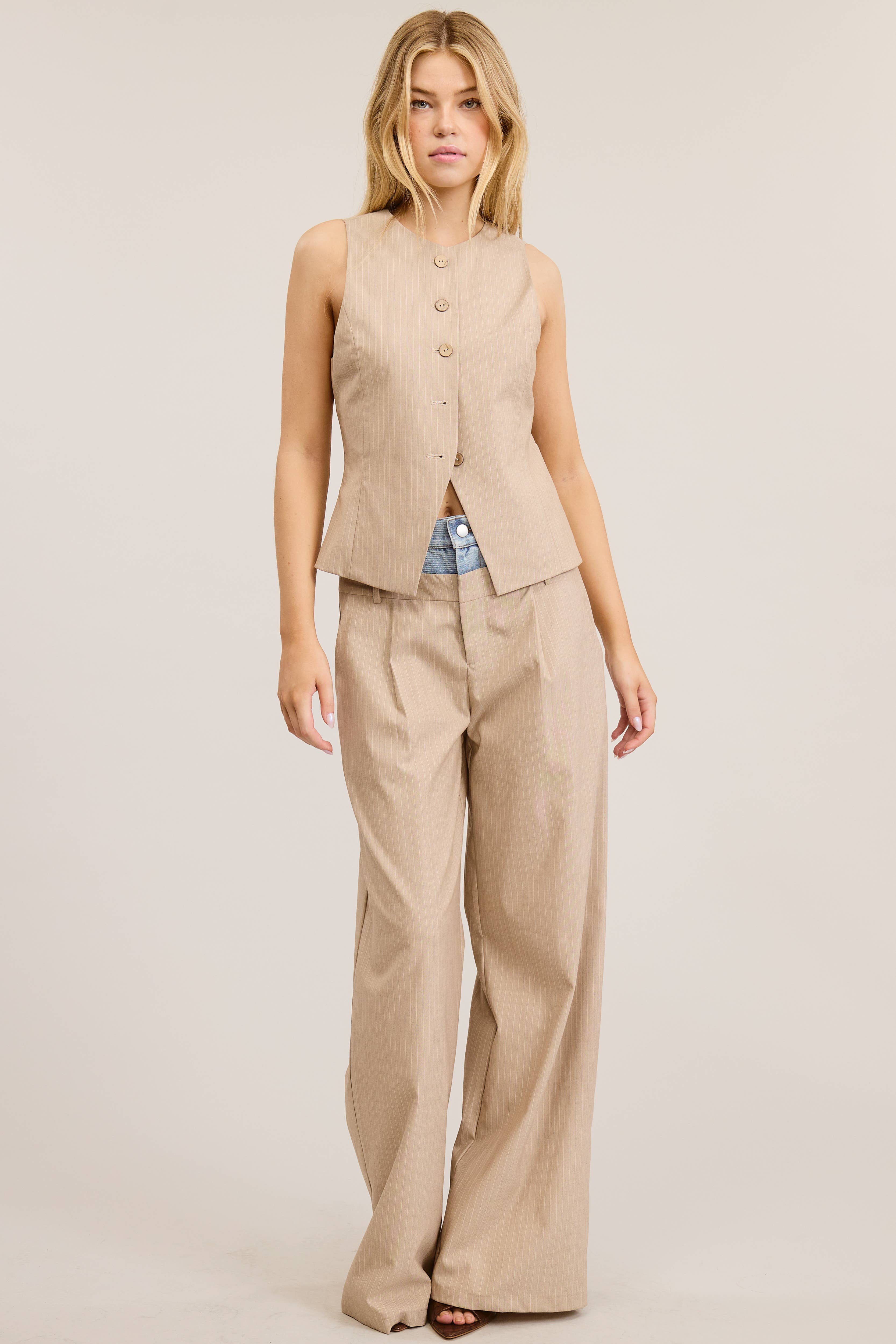 Mimosa - Wholesale Suit Vest - Women's - Fitted Pinstripe Button Up Vest9