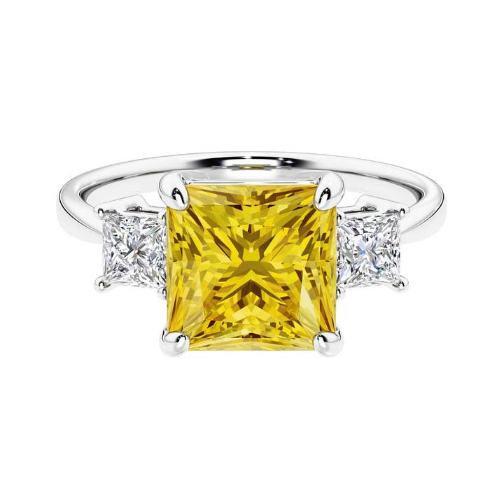 Anel de Ouro 14k com Safira Amarela Princesa de 2.25Ct e Diamante por atacado de DV Custom Jewelry USA