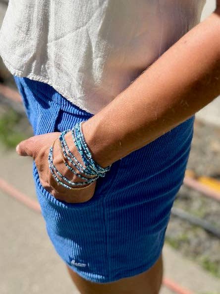 Mixed Blue Gold or Silver Striped Beaded Wrap Bracelet/Necklace for wholesale by Lady Bird Market