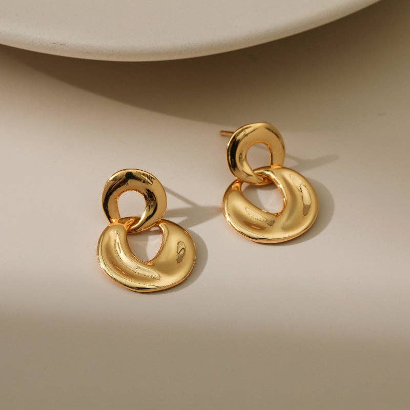 Or Boucles d'oreilles pendantes géométriques à cercle irrégulier DPJE1317 en vente sur Faire2