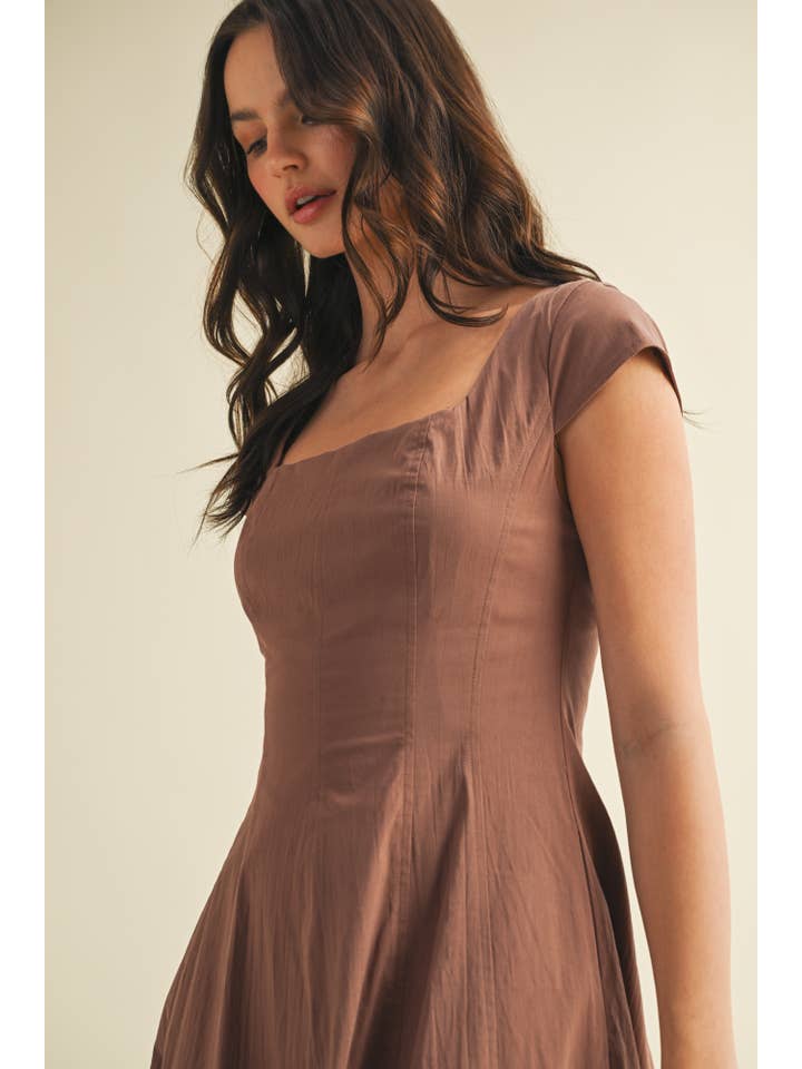 Mustard Seed - Wholesale Dress - Women's - SQUARE NECK CAP SLEEVE A LINE DRESS