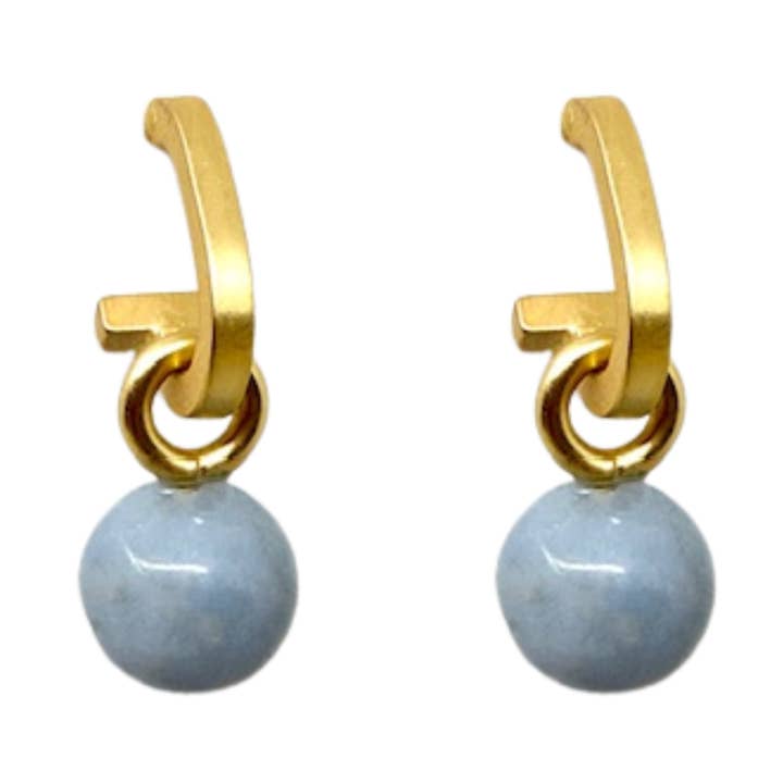 Matte Gold Paperclip and Blue Angelite Charm Earrings for wholesale by Deborah Grivas Designs