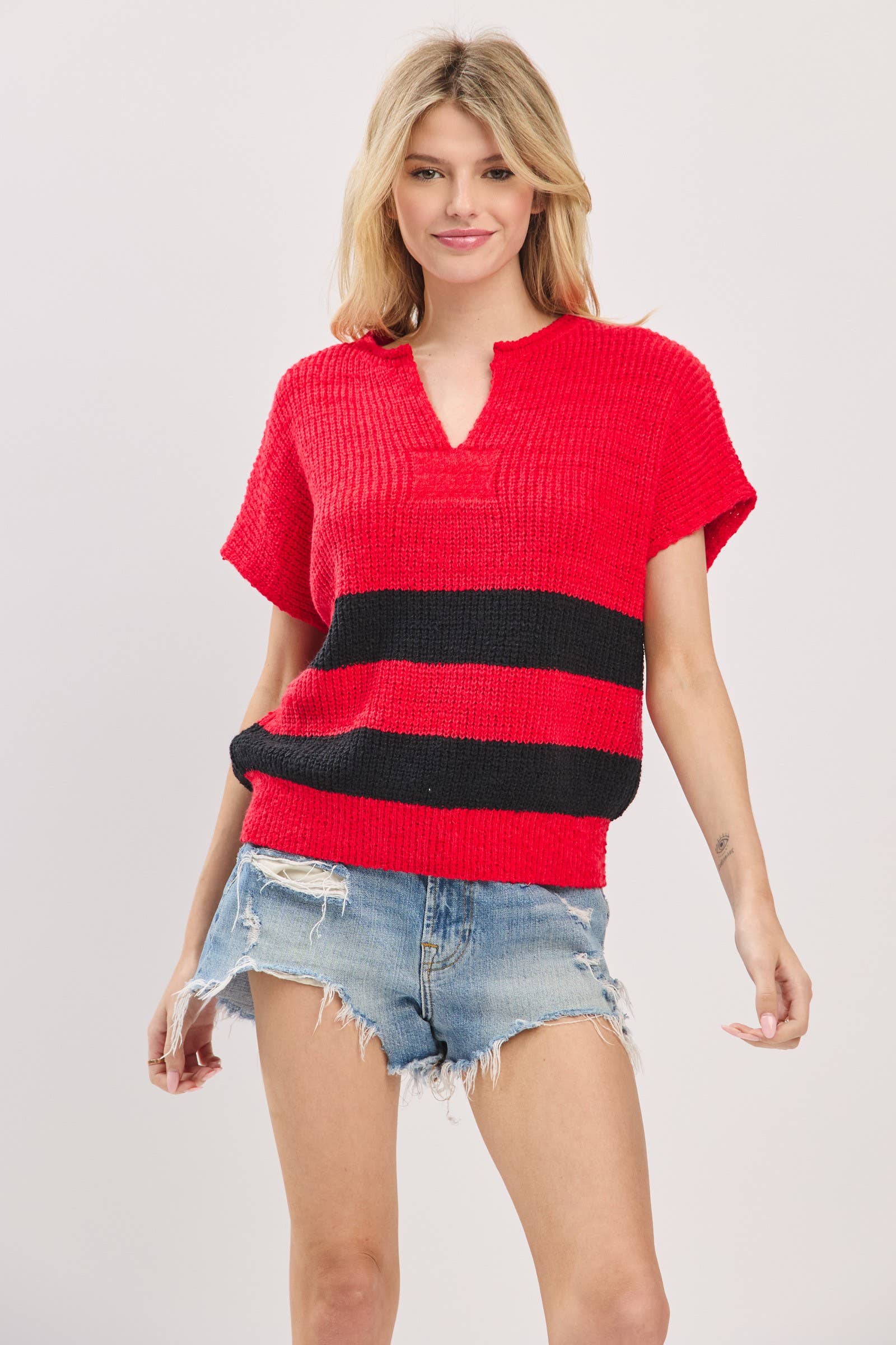 Sewn and Seen - Wholesale Knit Sweater - Women's - Stripe Knit Sleeveless Sweater4