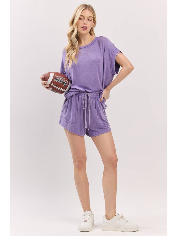 Sewn and Seen - Wholesale Lounge Set - Women's - MINERAL WASHED TOP AND SHORTS RIB SET 6