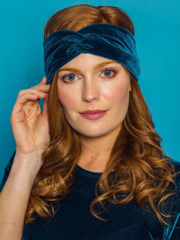 Velvet Headband in Teal for wholesale by Megan Crook Textiles