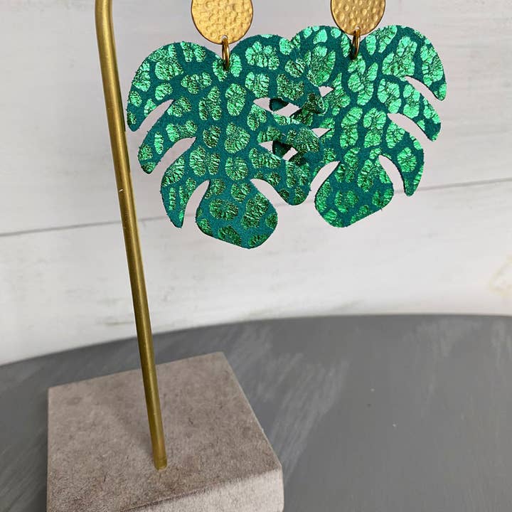 The Supply Society - Wholesale Dangle Earrings - Monstera Leaf Leather Hook Earrings1