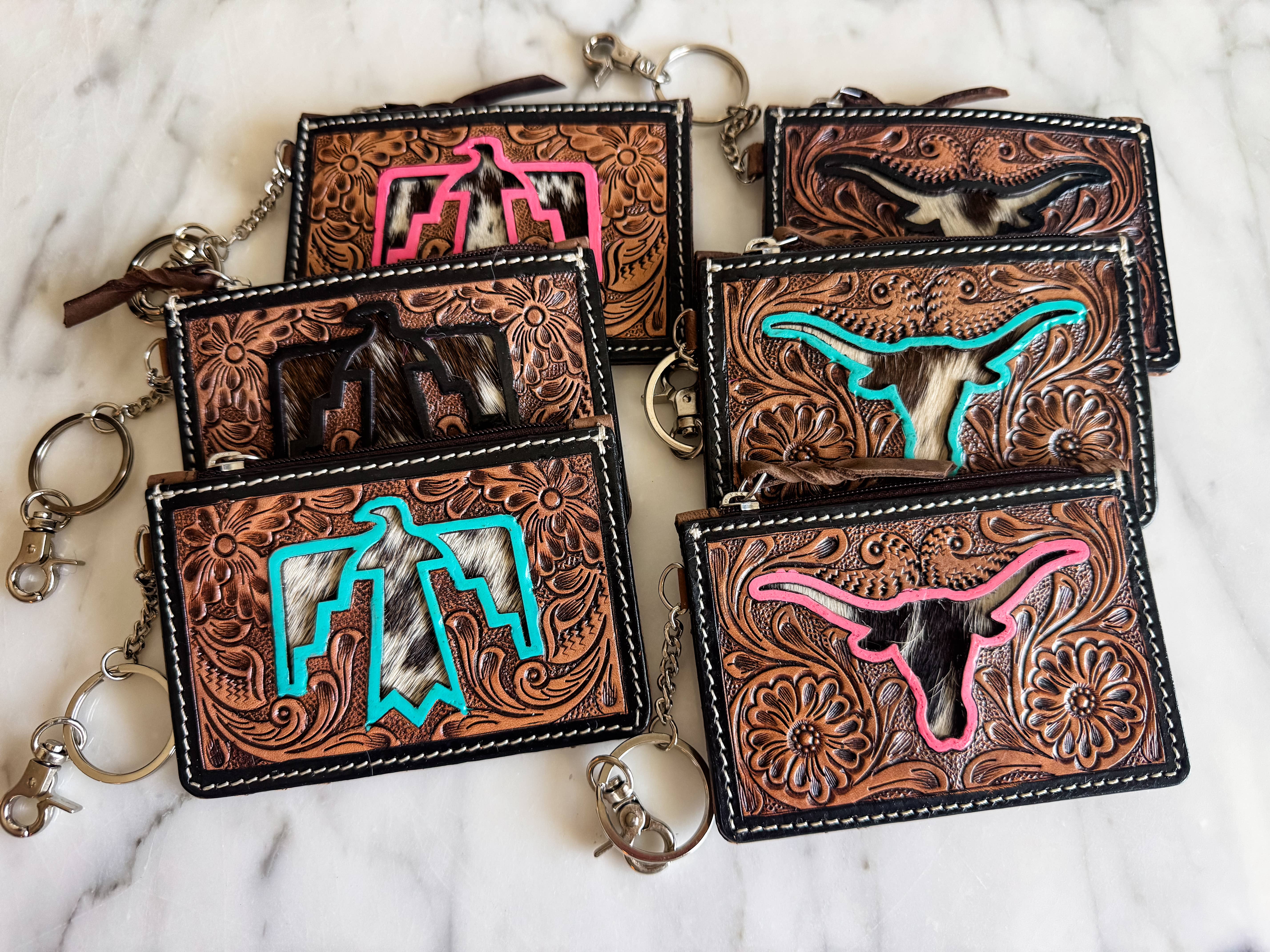 Boho Ranch Shop - Wholesale Wallet - Women's - Longhorn Freebird Western Cowhide Leather Keychain Wallet5