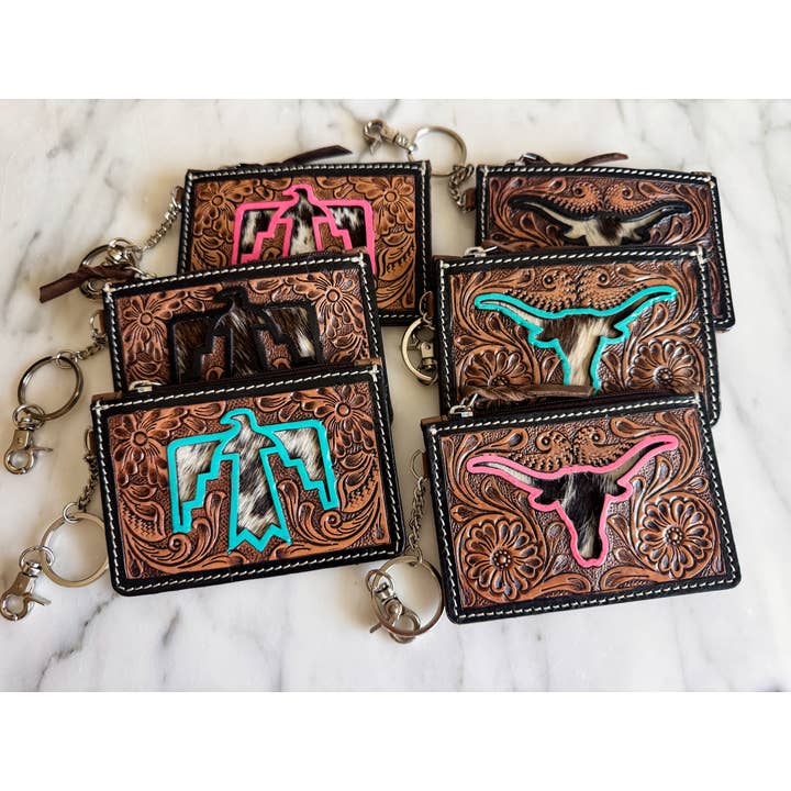 Boho Ranch Shop - Wholesale Wallet - Women's - Longhorn Freebird Western Cowhide Leather Keychain Wallet5