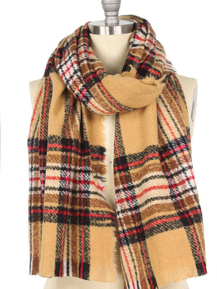 Plaid Oblong Scarf - Crafted from 100% Polyester for wholesale by Hana