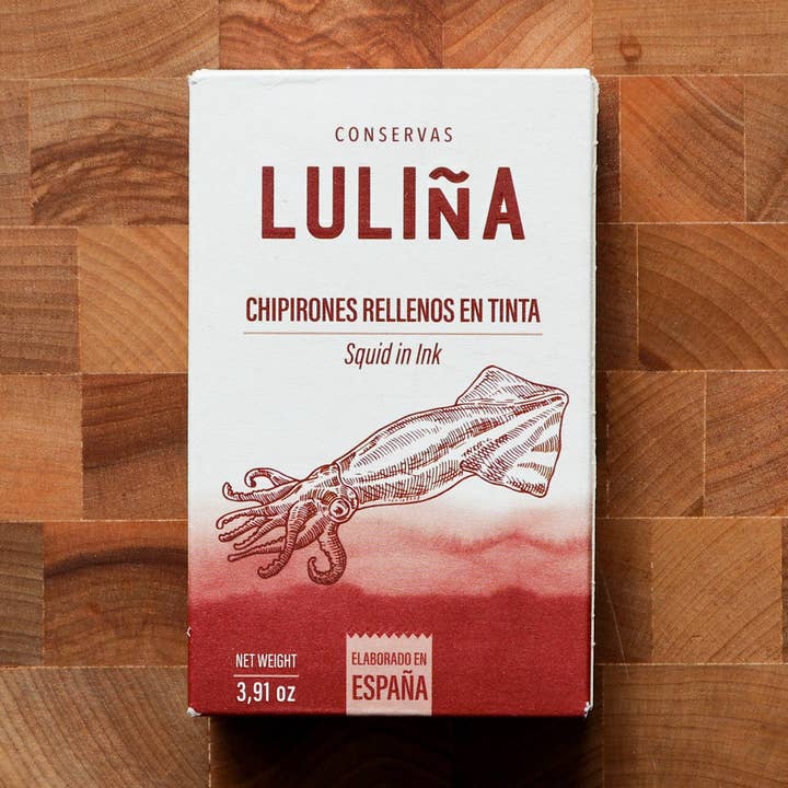 Luliña Calmars à l'encre, 110g pour la vente par FishNook Tinned Seafood Co.
