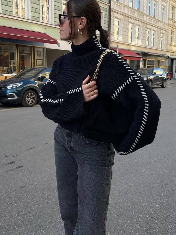 Patchwork Mock Neck Sweater for wholesale by StyleGalX