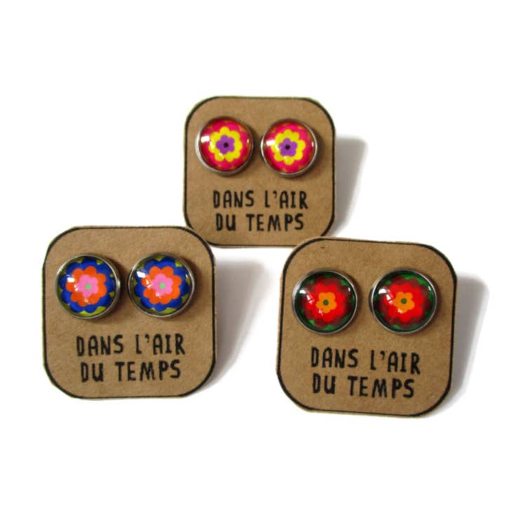 Multicolored Flower Earrings colorful seventies for wholesale by Dans l'Air du Temps Bijoux