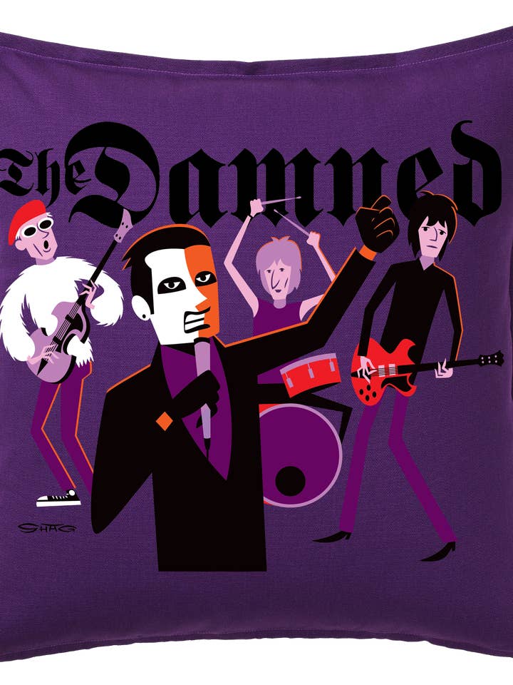 DAMNED X SHAG "FORMATION ORIGINALE" ÉDITION LIMITÉE OREILLER VIOLET pour la vente par Atom Age Industries