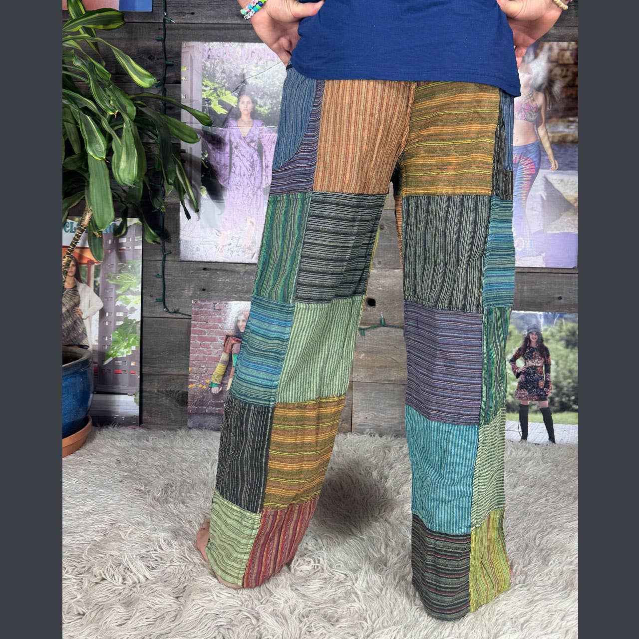 Jayli Clothing - Wholesale Pants - Men's - Striped Patchwork Zipper Pocket Pants Elastic Waist Hippie4