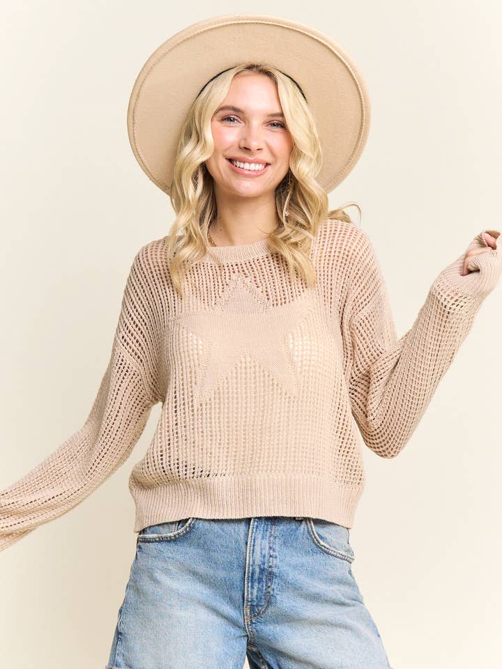 PULL EN MAILLE AJOURÉE ÉTOILÉE - LESW4227 pour la vente par Madelyn