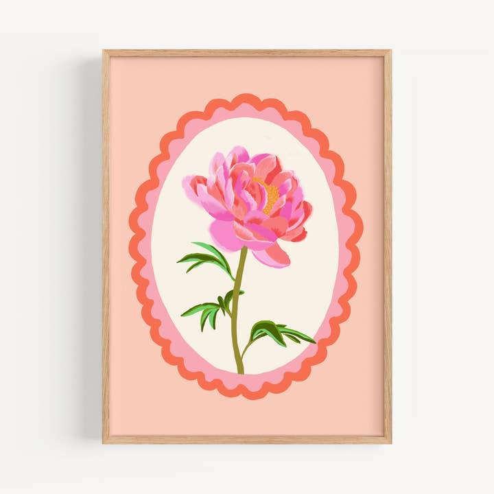 Natalie Lea Owen – Handmade Jewellery & Greeting Cards - Wholesale Art Print - Peony Flower Print | Hand-drawn Cute Pink Wall Art1
