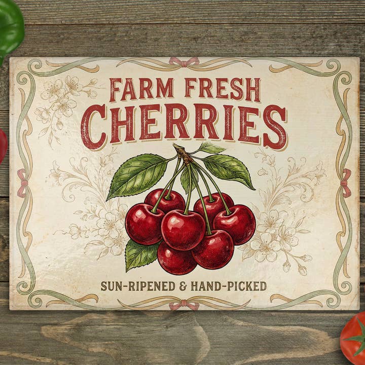 Cherries Glass Cutting Board for wholesale by Beautiful Creations by Laney