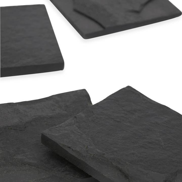 Serein Wellness - Vente Sous-verre - Ensemble de 4 sous-verres ronds et carrés en ardoise noire5