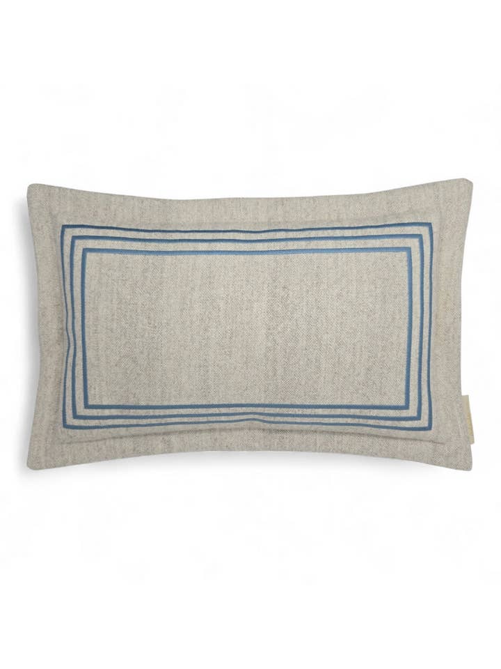 Limited Edition Pillows Style#29 | Flange with Blue Embroidered Border for wholesale by Adaste Home