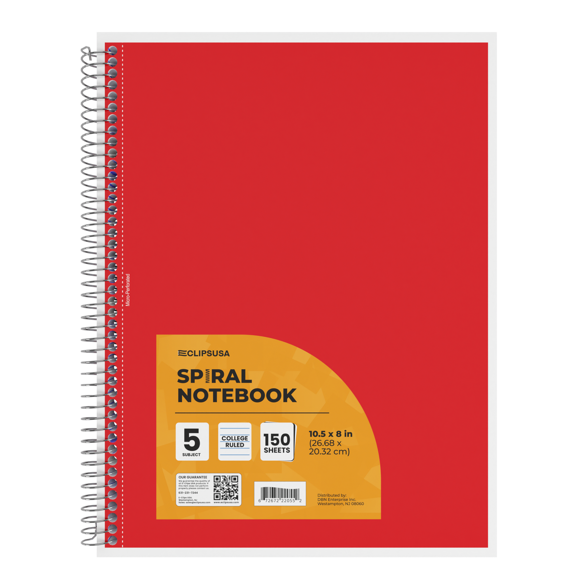 Eclips USA - Vente Cahiers - Cahier universitaire à spirale 5 matières – 150 feuilles – 24 unités0