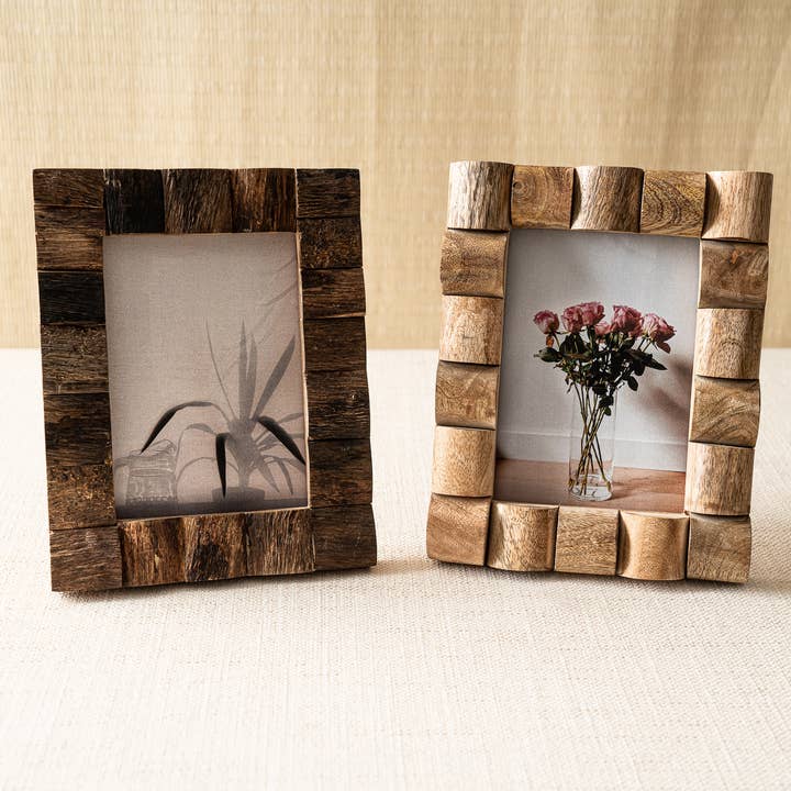 Wood Bark & Round Block Frames for wholesale by India Handicrafts Inc