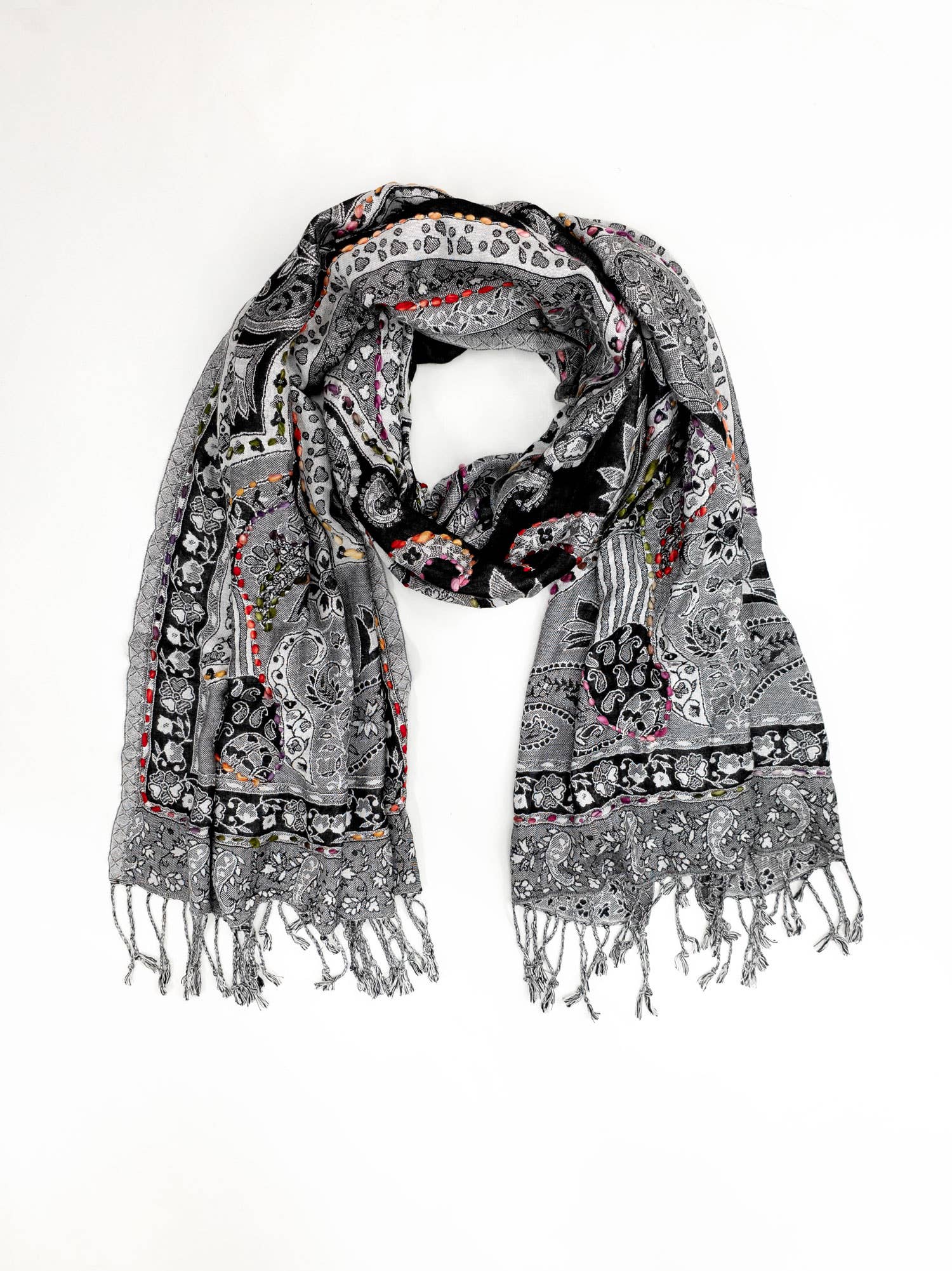 Raj Trading & Imports (USA) Inc. - Wholesale Scarf - Women's - Amanda Thick Stitch Embroidered Scarf Shawl27
