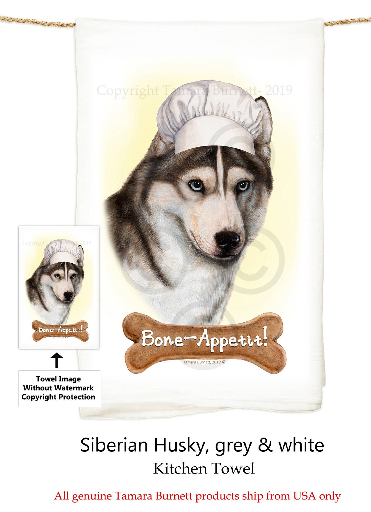 Pet Gifts USA, LLC - Venta al por mayor Paños de cocina - Husky siberiano gris y blanco - Saco de harina blanco toalla de cocina0