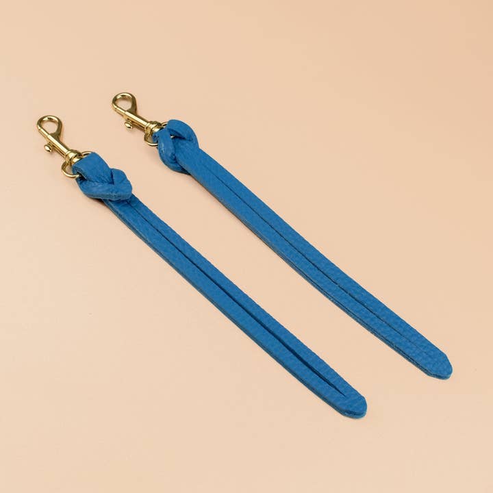 Leather Wristlet Strap, Modern Keychain in Matisse Blue for wholesale by Cold Gold
