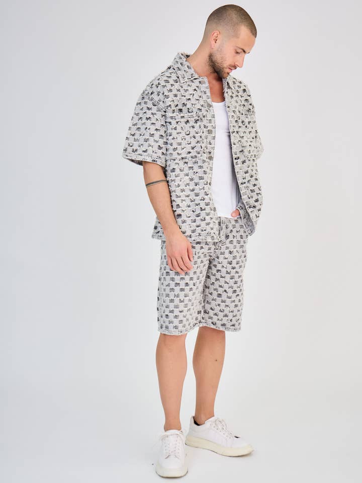 TOP MONDAY - Wholesale Top & Short Set (NOT Loungewear) - Men's - Gray Patterned Jeans Set1