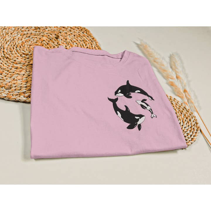 Foxemy - Wholesale T-Shirt - Unisex - Orca Embroidered T-shirt Killer Whale Crewneck Ocean Gift