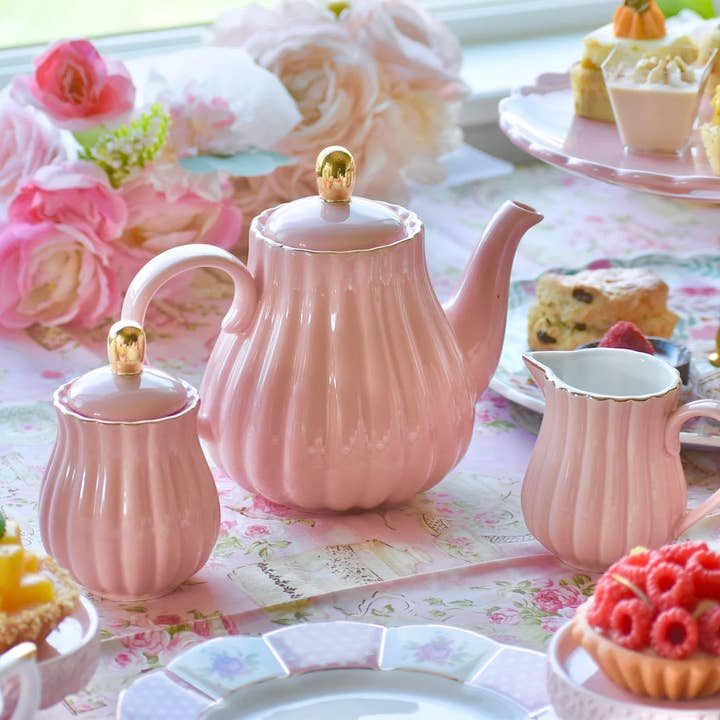 All Little Cute Things - Wholesale Tea Pot - Teapot Pink and Gold Luster Porcelain Teapot with Infuser1