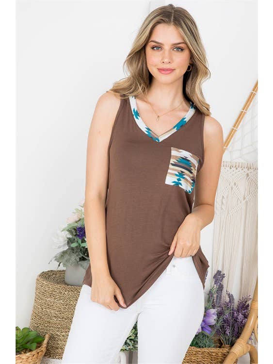 Avery - Venta al por mayor Túnica - Mujer - TOP DE BLOQUE DE COLOR ESTAMPADO AZTECA AV1129-PEYTON10