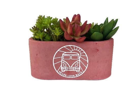 Wize Owl Concrete Candles & Designs - Wholesale Plant Pot - VW Bus Oval Red Concrete Succulent Inspirational Planter **Planter Only1