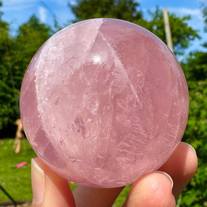 Rose quartz sphere 7cm Pink quartz orb crystal ball by elf for wholesale by Elf Kendal Hippies