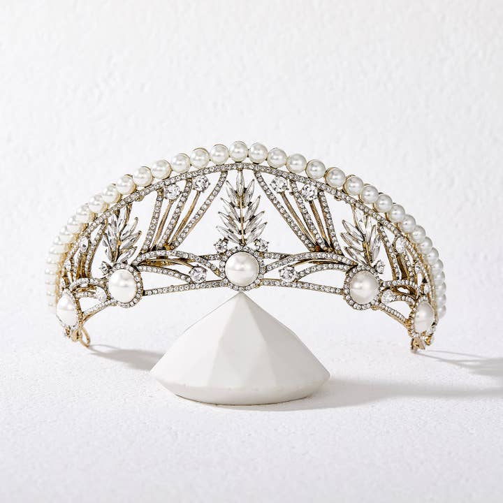 SWEETV - Wholesale Tiara - Women's - SWEETV Pearl Tiaras for Pageant, Anastasia Queen Crown