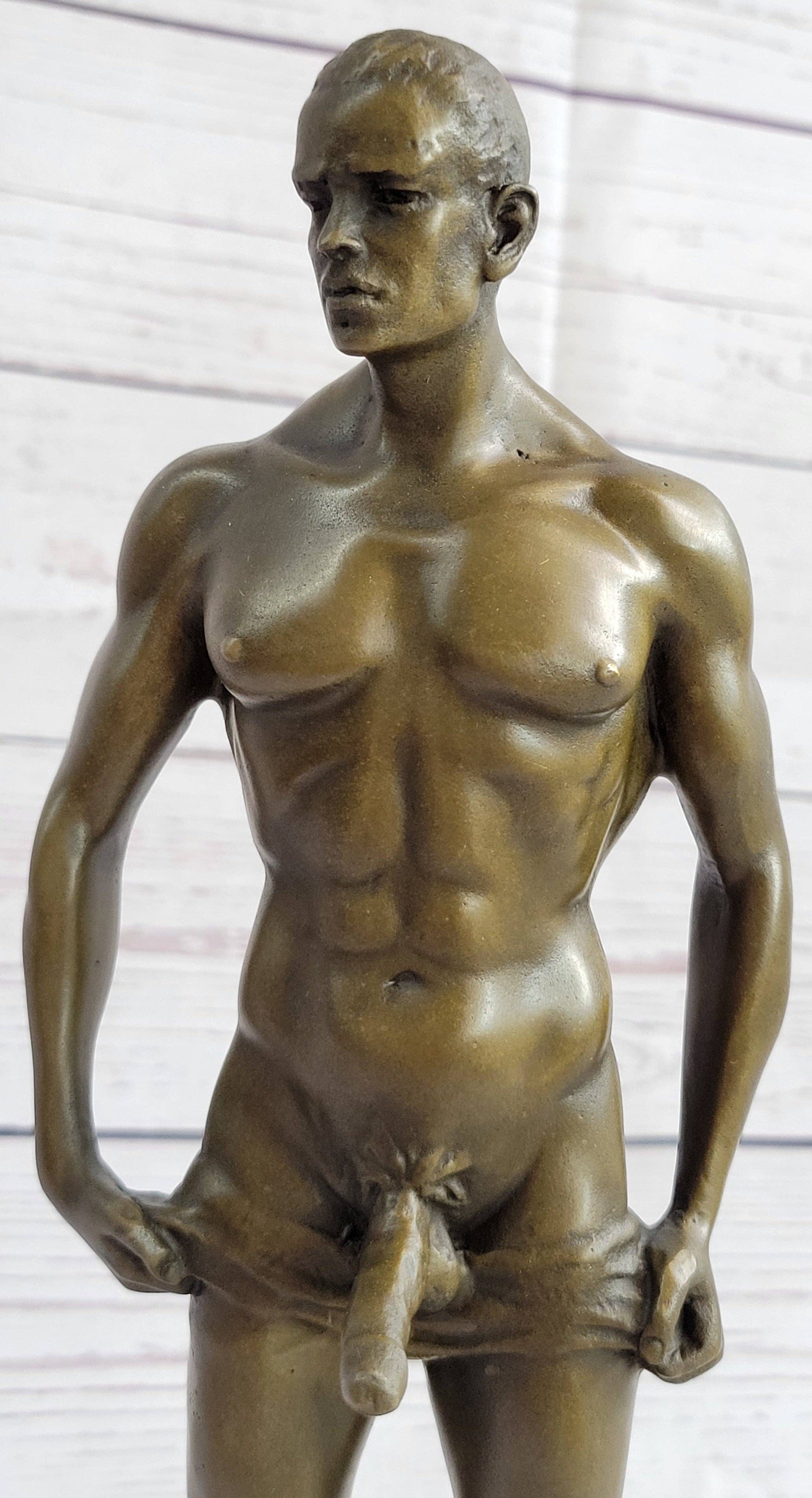 Bronzhaus - Wholesale Sculpture - Well Endowed Muscular Nude Male Figure Gay Art Bronze Statue Sculpture Mavchi 13" x 6"6