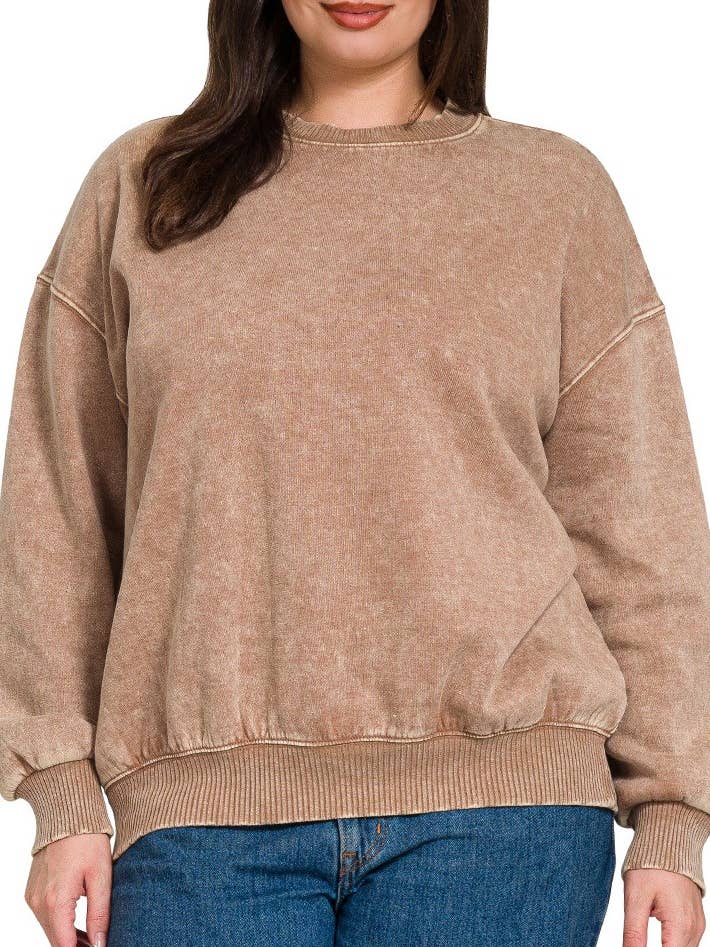 Pull surdimensionné en polaire délavé à l'acide Plus pour la vente par Vanilla Monkey