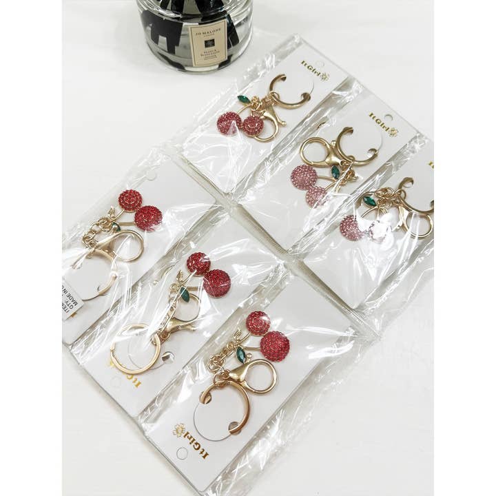 MIX COLOR Sparkling Cherry Pendant Key Chain for wholesale on Faire