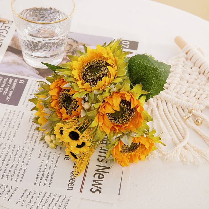 Sweet Home Deco - Wholesale Artificial Flowers - Silk Sunflower Bouquet, Fall Decorative Flowers, Yellow2