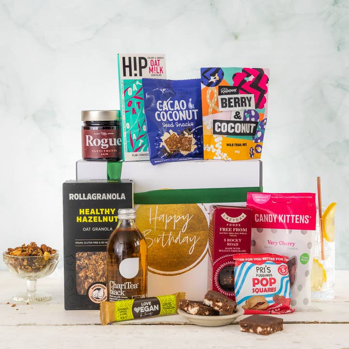 Happy Birthday Gift Hamper Vegan And Gluten Free for wholesale by EDEN TREAT COLLECTION