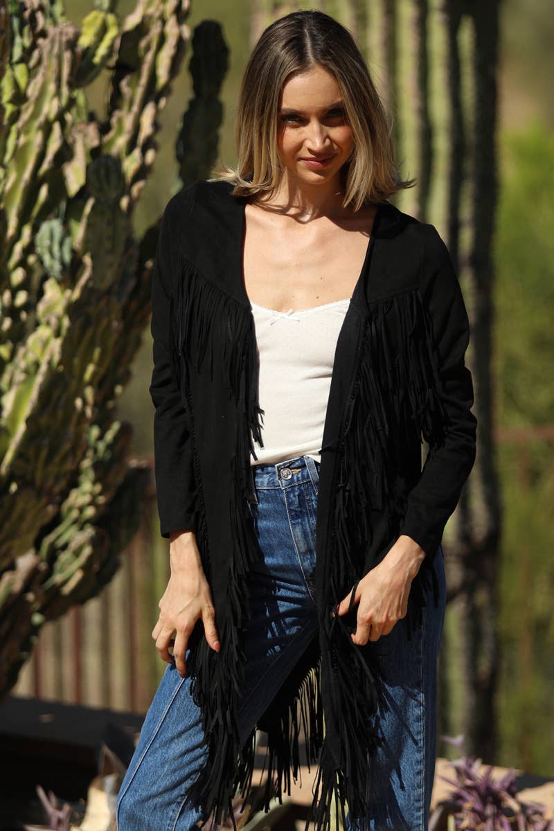 ANGIE - Wholesale Jacket - Women's - SJ598-ASIS FAUX SUEDE FRINGE DETAIL JACKET16