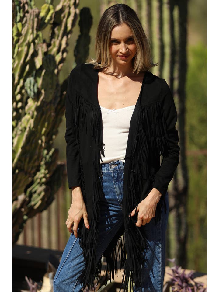 ANGIE - Wholesale Jacket - Women's - SJ598-ASIS FAUX SUEDE FRINGE DETAIL JACKET26