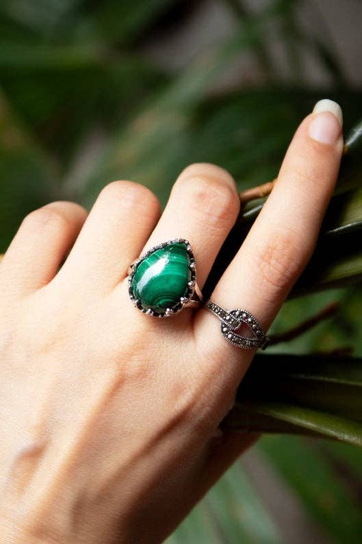 Ambra Jewels - Wholesale Cocktail/Statement Ring - Malachite Green Stone Ring, AR-67241