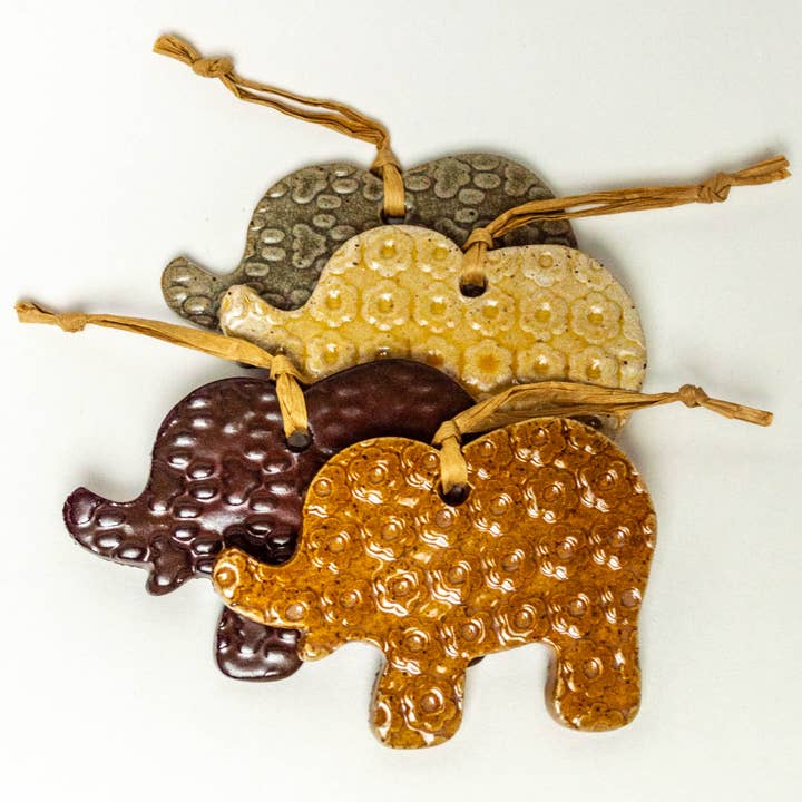 Elephant Shaped Handmade Stoneware Ceramic Ornament for wholesale by White Squirrel Clayworks